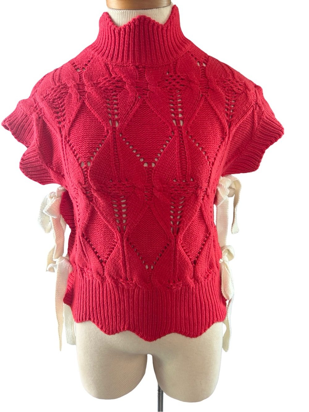 &merci Red Cable Knit Side-Tie
Mock Neck Sweater Vest - Picture 3 of 8